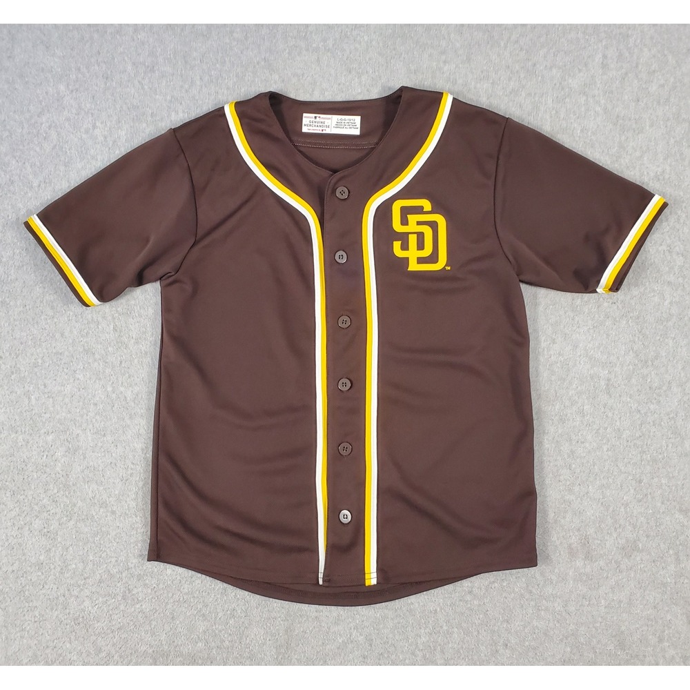 San Diego Padres Jersey Youth Boys Large Brown Button Front Team Logo Athletics
